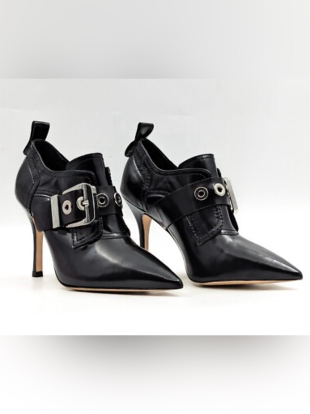 NEW LARROUDE BLACK STEWART LEATHER POINTED TOE BOOTIES BOOTS HEELS SZ 8.5